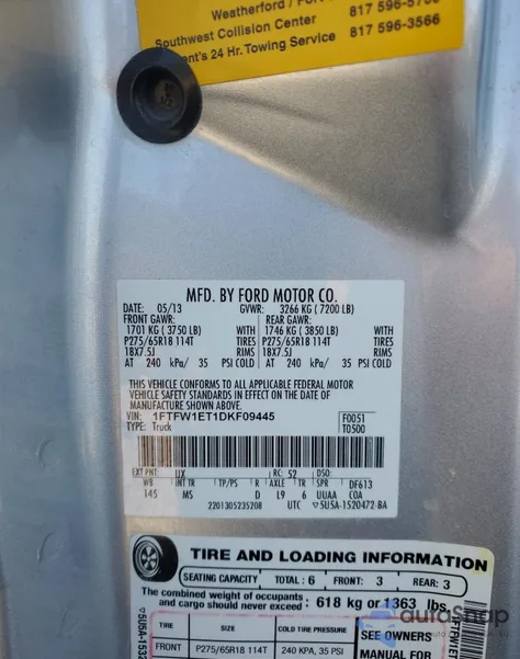 2013 Ford F150 Supercrew from USA, damaged, VIN 1FTFW1ET1DKF09445